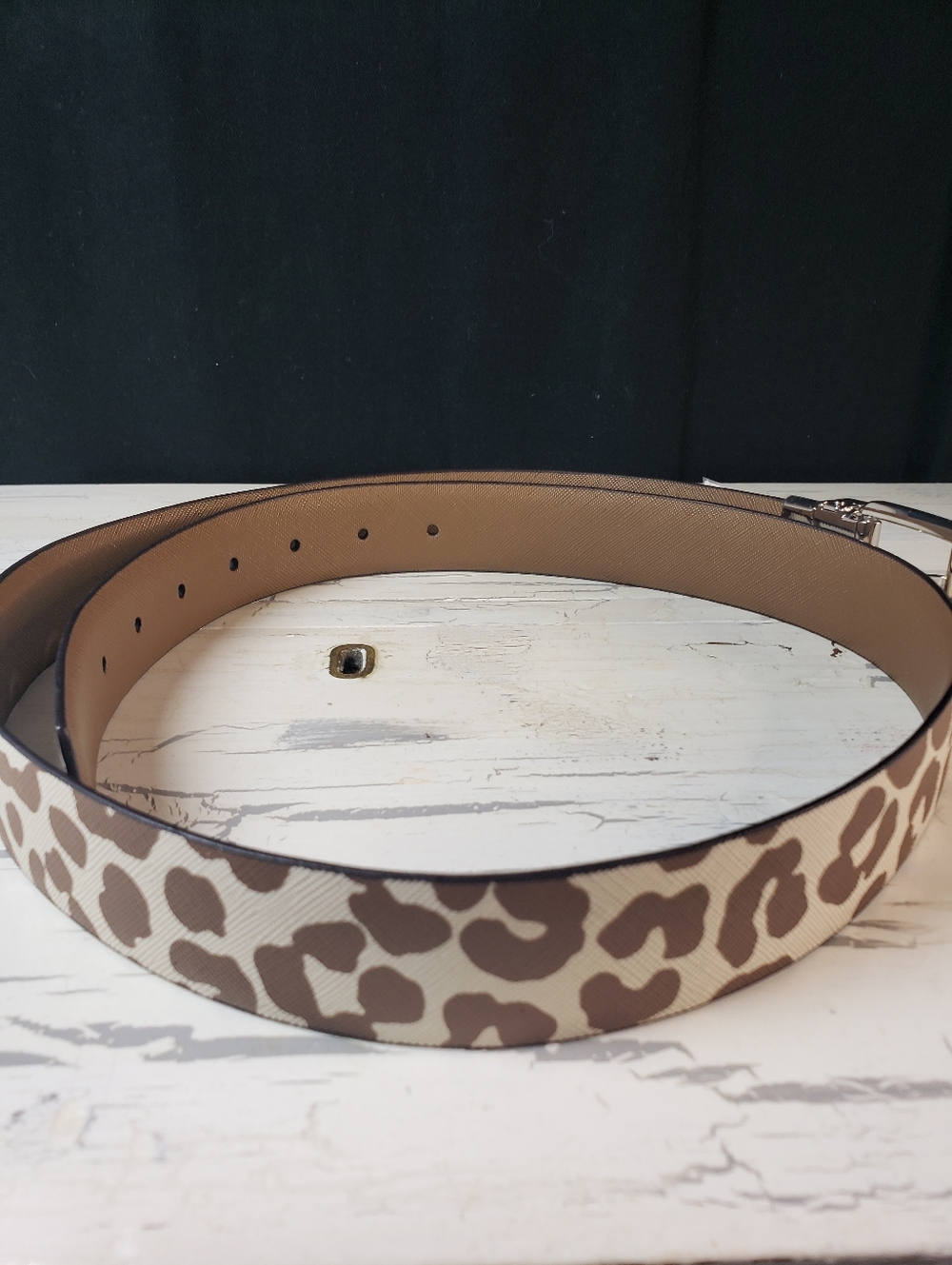 Michael Kors Reversible Leather Belt Taupe/ Tan & Leopard Spot Pattern - size L - Picture 9 of 14